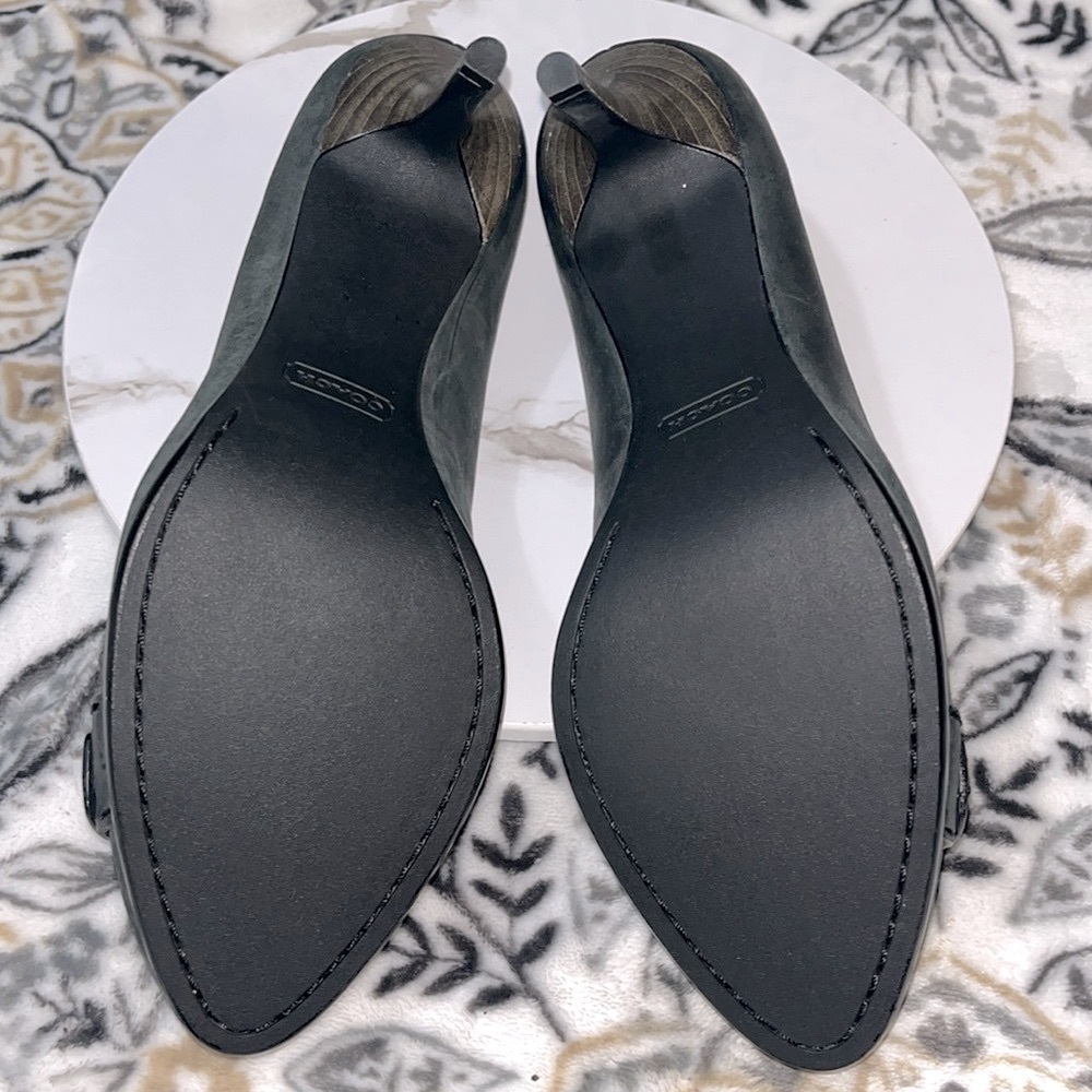 Coach Dinah Black Gray Leather Pumps Heels Buckle WhipStitch Women’s Size 8 B - Picture 11 of 14